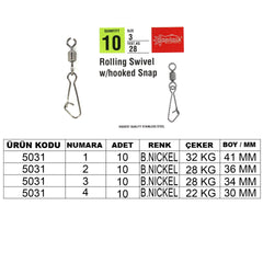 Captain 5031 Hoked Klips 10'lu Paket Black Nikel