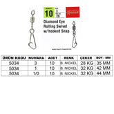 Captain 5034 Diamond Hoked Klips 10'lu Paket Black Nikel