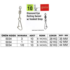 Captain 5034 Diamond Hoked Klips 10'lu Paket Black Nikel