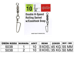 Captain 5038 Double Fırdöndülü Coastlok Klips 10lu Paket Black Nikel