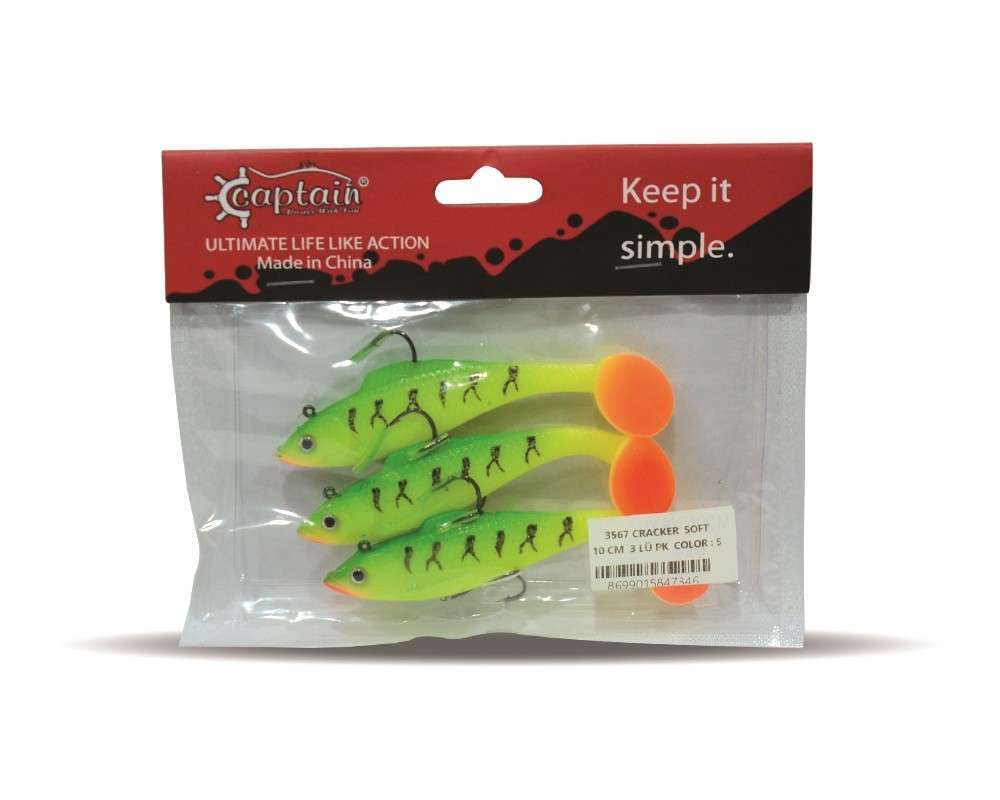 Captain 3567 Cracker Soft 10cm Levrek Turna Silikonu 3lü Set Suni Balık