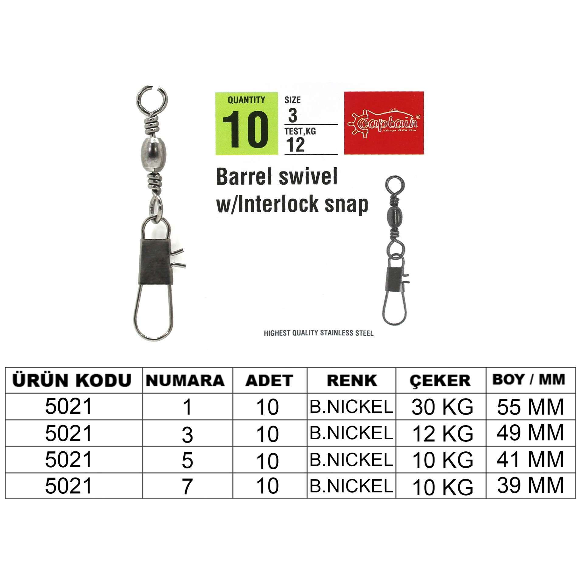 Captain 5021 Kilitli Klips 10lu Paket Black Nikel