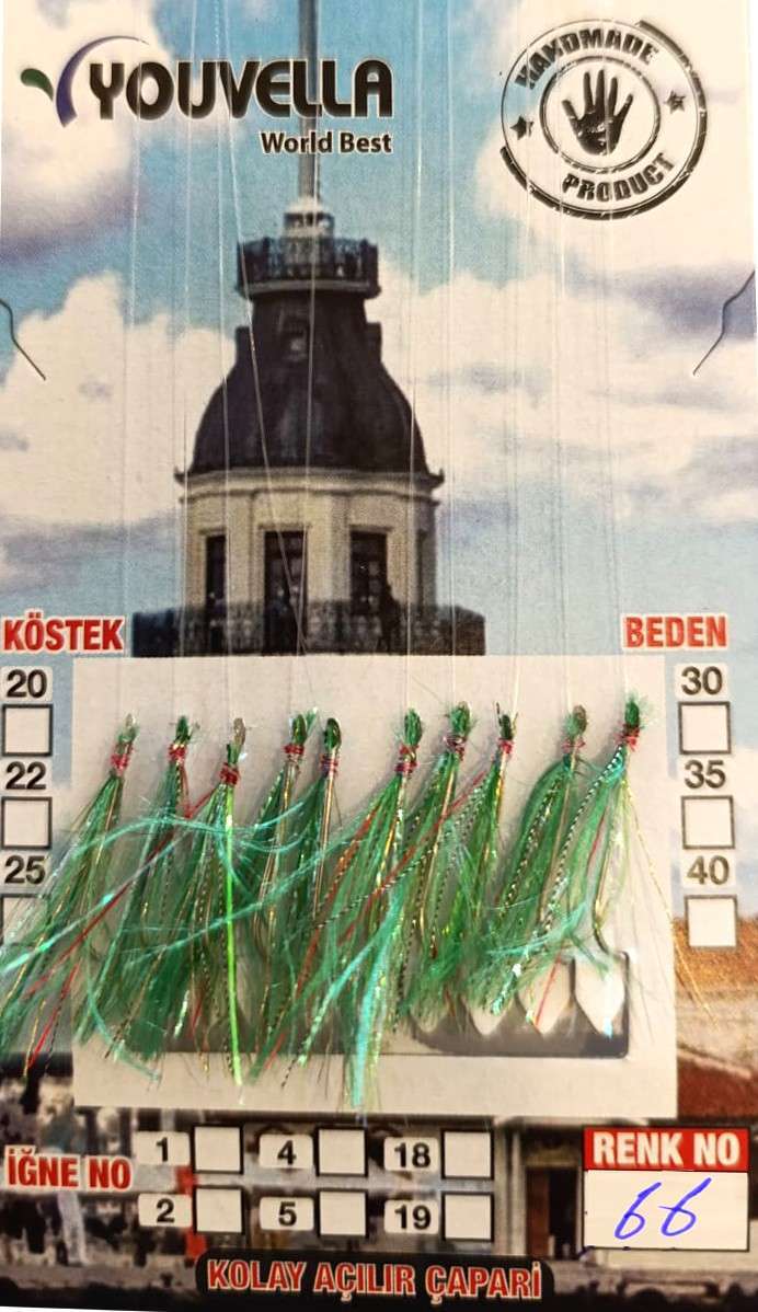 Çinekop Çaparisi UV-GLOW Simli 10 İğneli Kolay Açılan Çapari 025mm Beden x 035mm Köstek