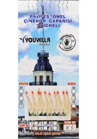 Çinekop Çaparisi UV-GLOW Simli 10 İğneli Kolay Açılan Çapari 025mm Beden x 035mm Köstek