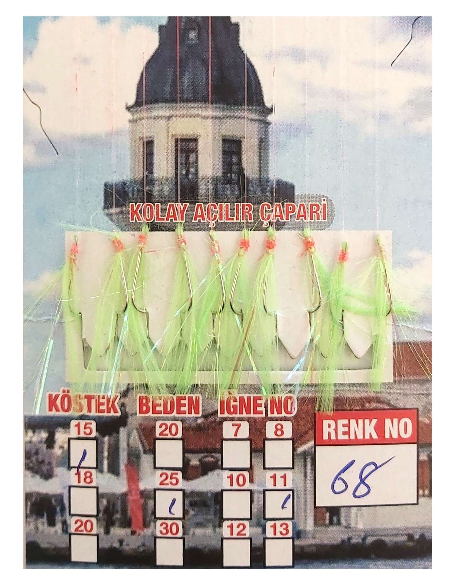 İstavrit Çaparisi UV-GLOW Simli 10 İğneli Kolay Açılan Çapari 025mm Beden x 015mm Köstek