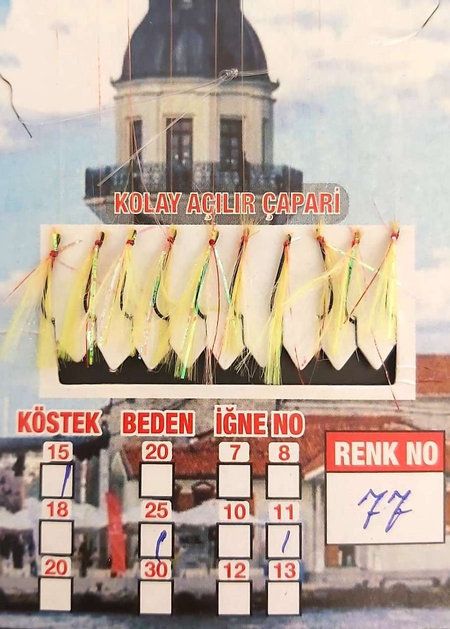 İstavrit Çaparisi UV-GLOW Simli 10 İğneli Kolay Açılan Çapari 025mm Beden x 015mm Köstek