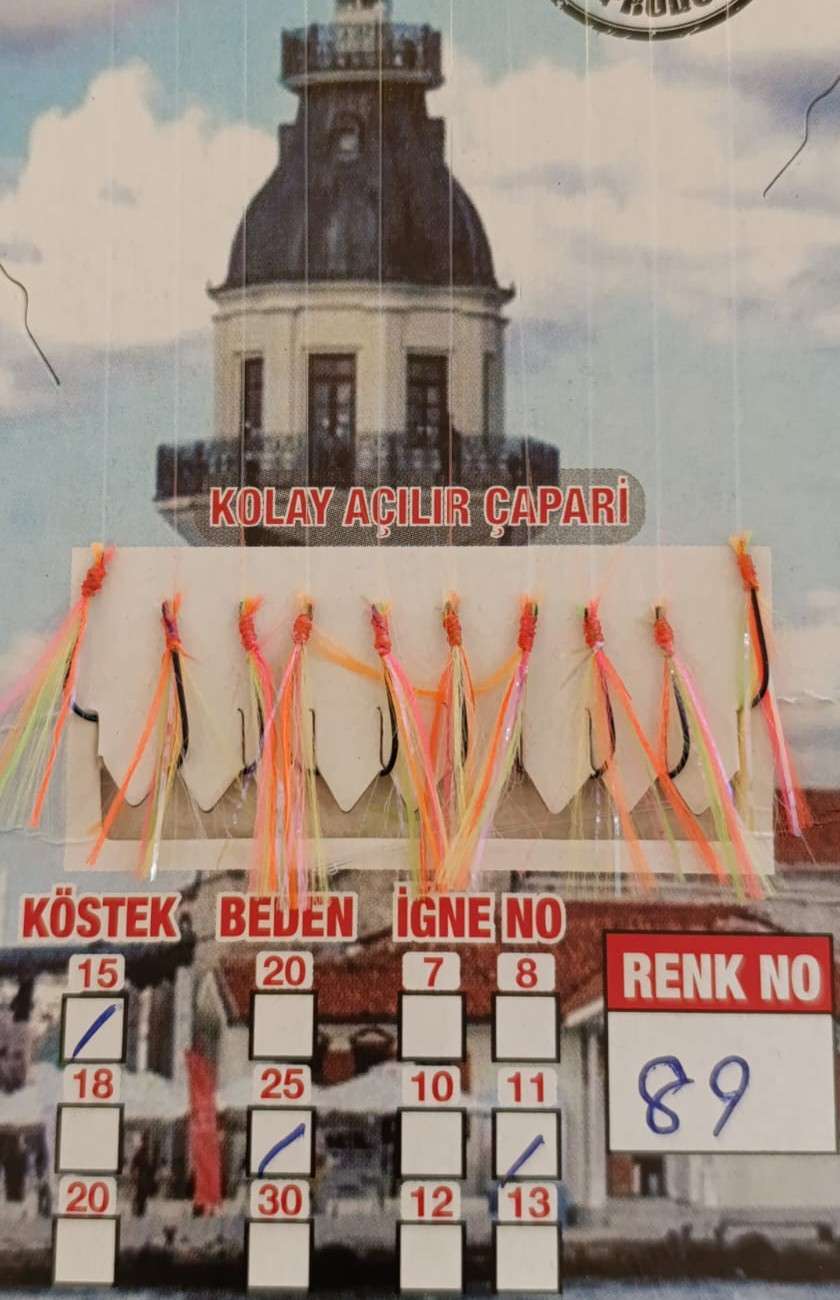 İstavrit Çaparisi UV-GLOW Simli 10 İğneli Kolay Açılan Çapari 025mm Beden x 015mm Köstek