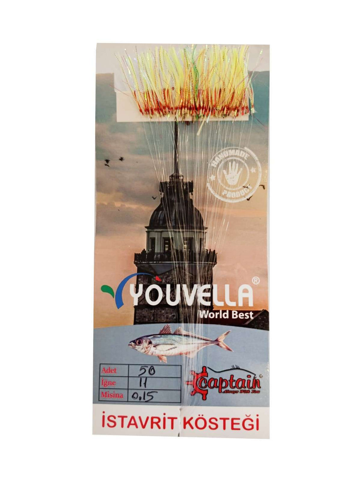 İstavrit Kösteği UV-GLOW Simli Youvella Kartonda 50 Kırmızı İğne 015mm Köstek